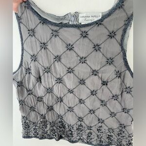 Adrianna Papell Gray Evening Silk Sleeveless Top with Jewels XL